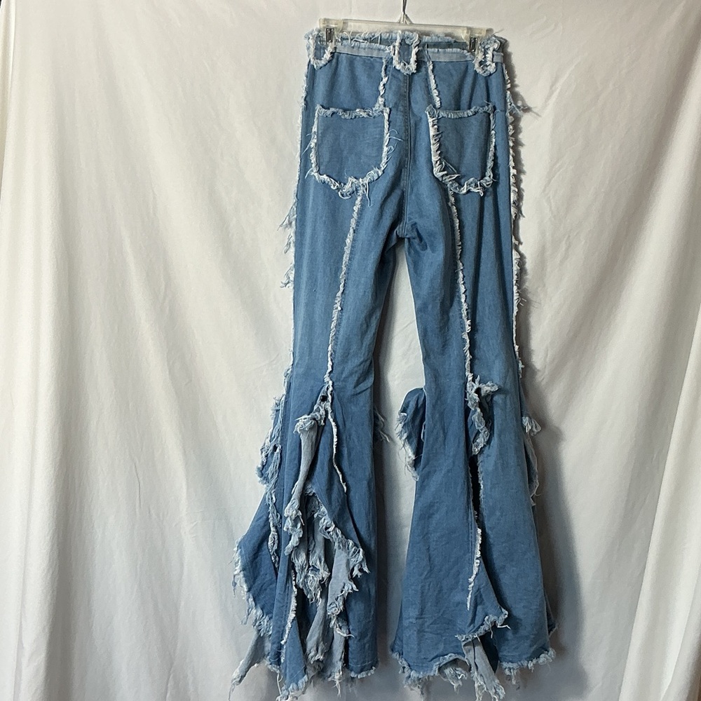 Purple Candy Frayed Denim Flare Jeans - Picture 3 of 8